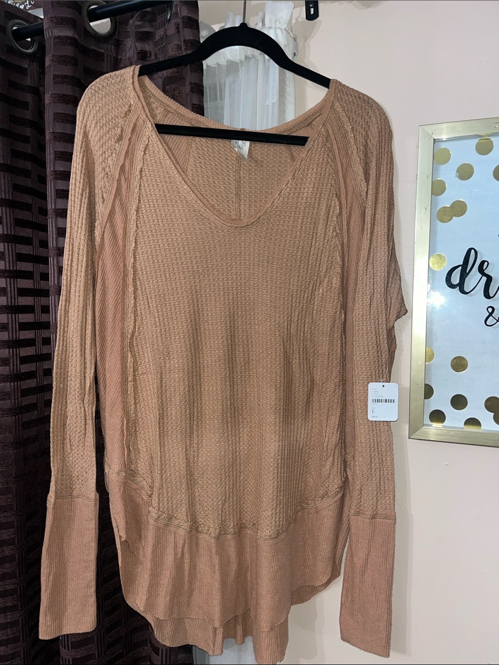 Free People Tan Tunic Long Sleeve Sweater NWT — Size L
